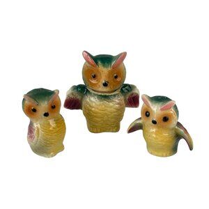 VTG Made in Japan OWL Salt & Pepper Shakers and Toothpick Holder Set (3) Ceramic